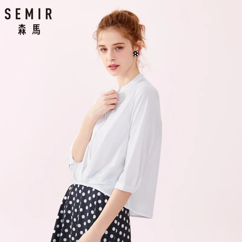 SEMIR Женская хлопковая рубашка классического кроя с рукавами средней длины