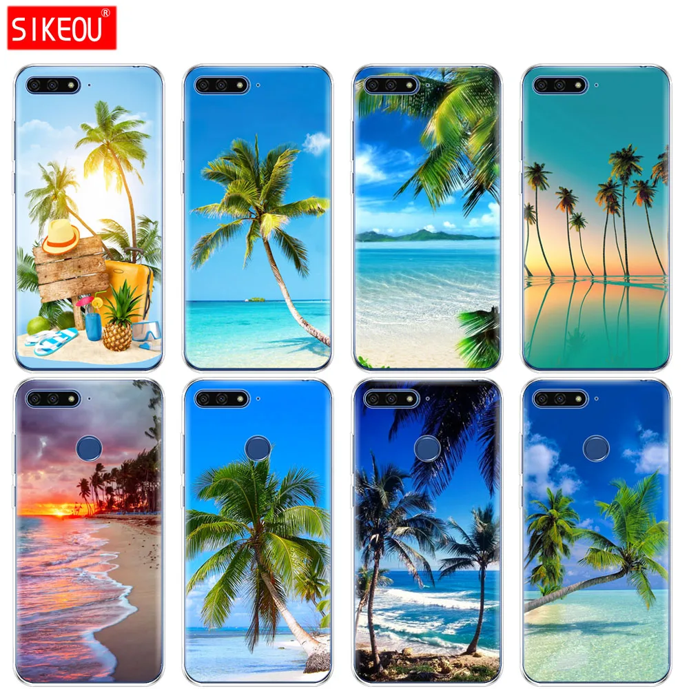 Силиконовый чехол для телефона Huawei Honor 7A PRO 7C Y5 Y6 Y7 Y9 2017 2018  Prime, лето, пляж, закат на море, Пальма | AliExpress