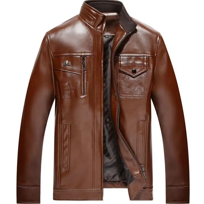 Spring autumn thin leather coats mens motorcycle leather jacket men jaqueta de couro masculino stand collar black brown S - 3XL