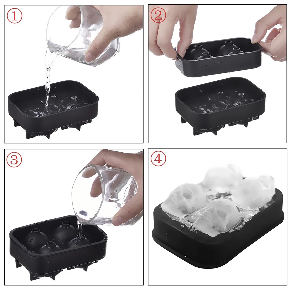 Лоток для льда форма черепа 3D Силиконовая форма шоколадное мороженое DIY инструмент виски вино коктейль бар вечерние принадлежности 4 сетки