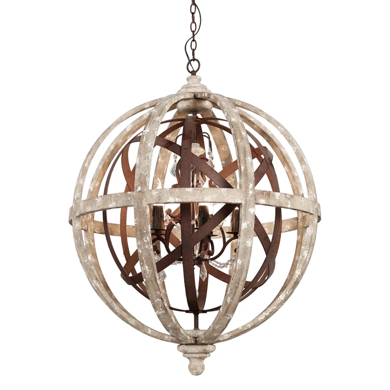 ECOLIGHT Vintage Chandelier Lighting K9 Crystal Decor Wood Retro Lamp for Coffee Bar Dining Room E12/E14 | Освещение