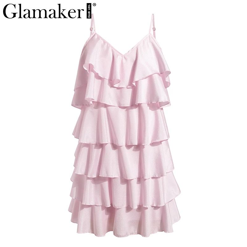 Pale pink Glamaker, гофрированное шифоновое облегающее синее платье, женское короткое пляжное розовое платье с открытой спиной, элегантный сексуальный женский летний мини-платье для вечеринки - Цвет: Pale pink