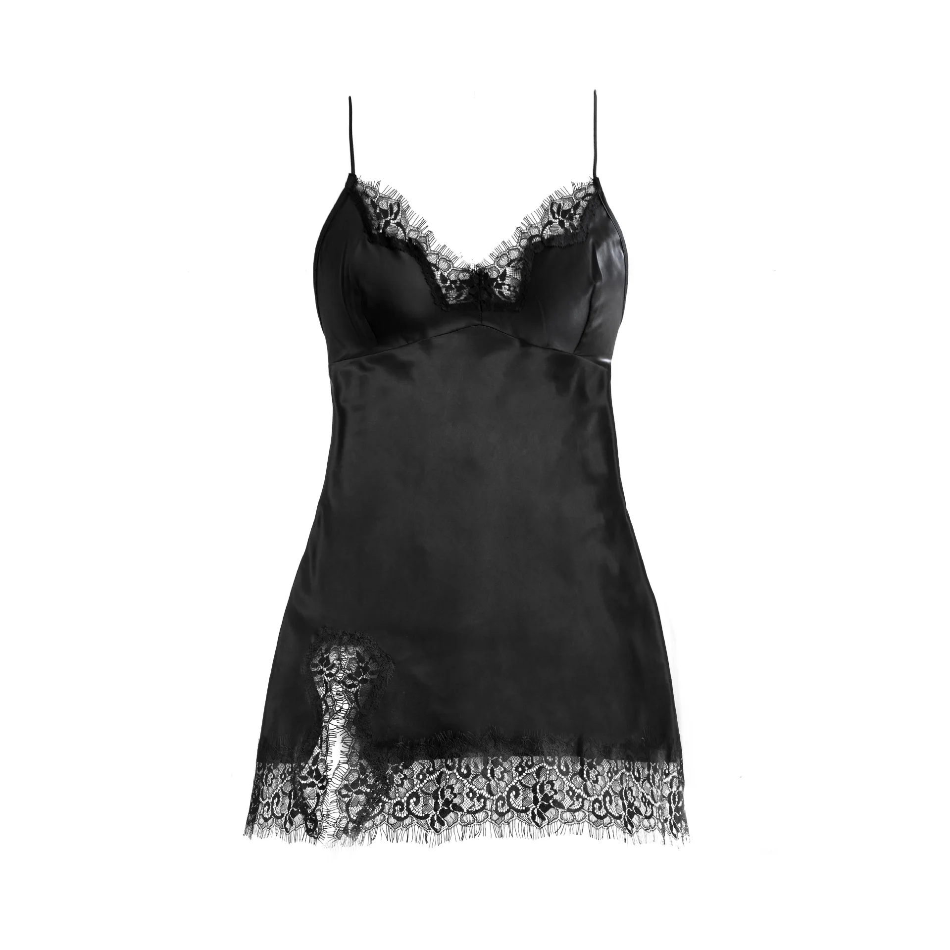Ночная рубашка женская шелковая сатиновая Черная|satin nightgown|nightgowns womensleeping dress |