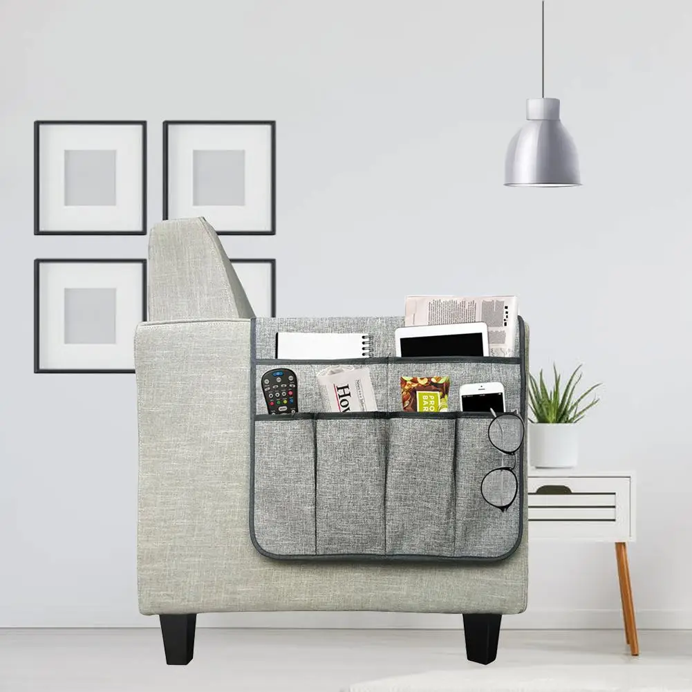 Armrest Organizer with 6 Pockets Remote Control Phones Holder Rack Sofa Couch Recliner Armrest Linen Anti-Slip Chair Recliner#4O