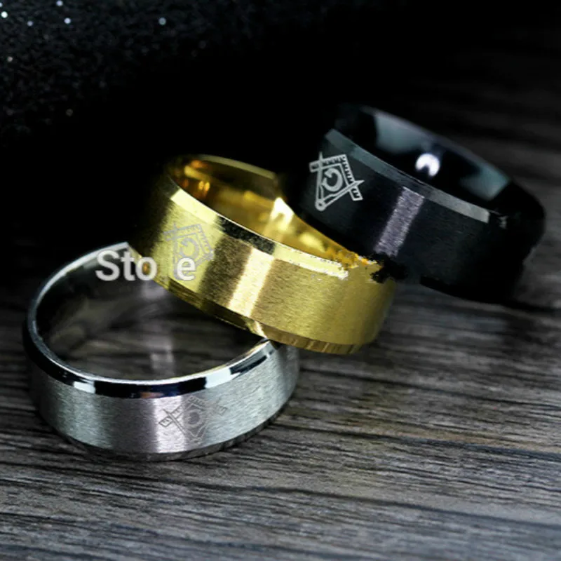 Cool Men Masonic Rings Stainless Steel Wedding Rings for Men Jewelry With 3 Colors Black Carbon Fiber Rings Jewelry