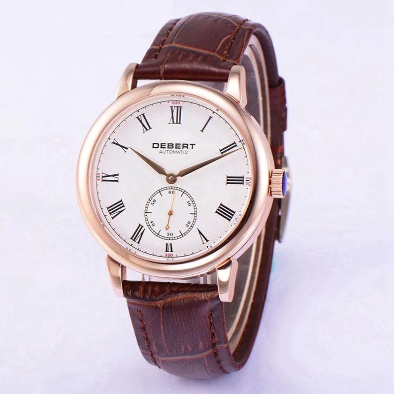 Мужские автоматические часы debel 40 мм Rosegold PVD белый циферблат римские Маркеры
