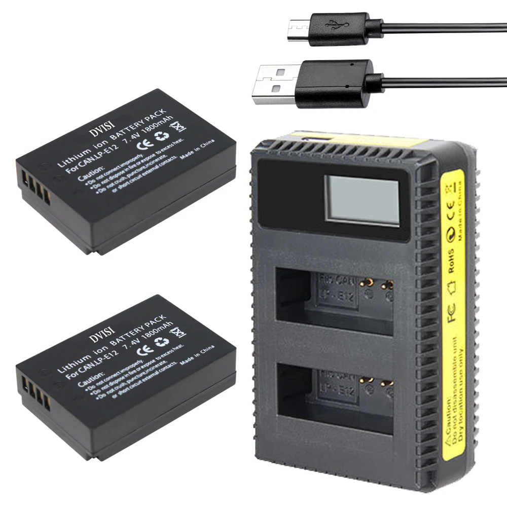 

2X LP-E12 LPE12 LP E12 Camera Battery Bateria Batterie AKKU + LCD USB Charger For Canon M 100D Kiss X7 Rebel SL1 EOS M10 DSLR