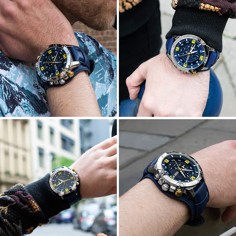 

MEGIR Men's Luminous Quartz Watches 2019 New Relogios Masculino Leather Strap Sports Army Chronograph Wrist Watch ML2099 Blue