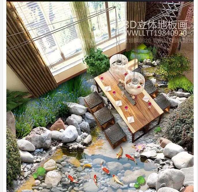 Домашний декор 3d напольные картины обои Stone Creek Carp ванная комната 3D ПВХ обои|pvc