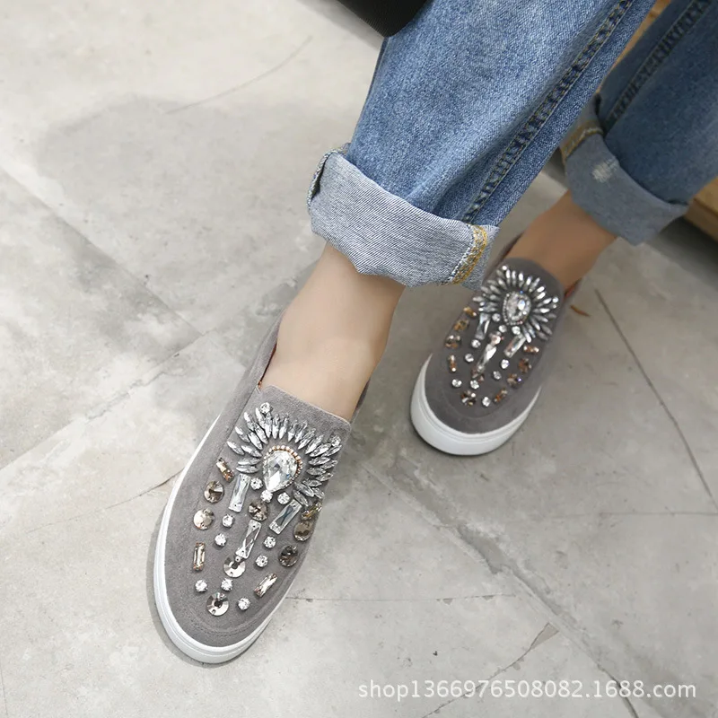 Bling Кристальные заклепки на плоской подошве женская обувь большие стразы толстой