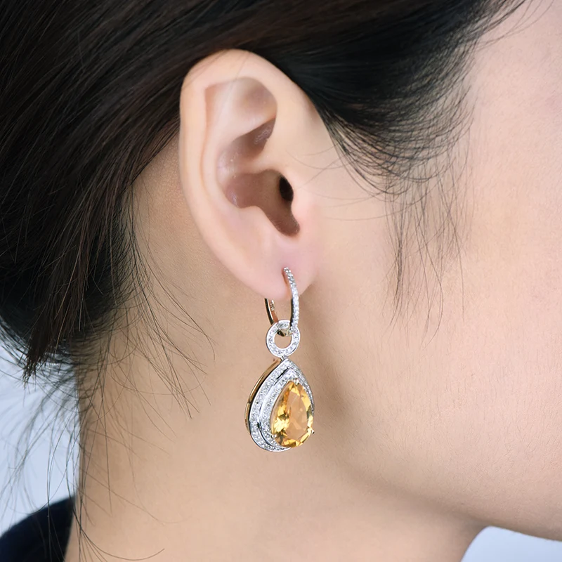 Женские серьги цитрина 14 карат желтое золото натуральный 10х14 мм|drop earrings|earring for