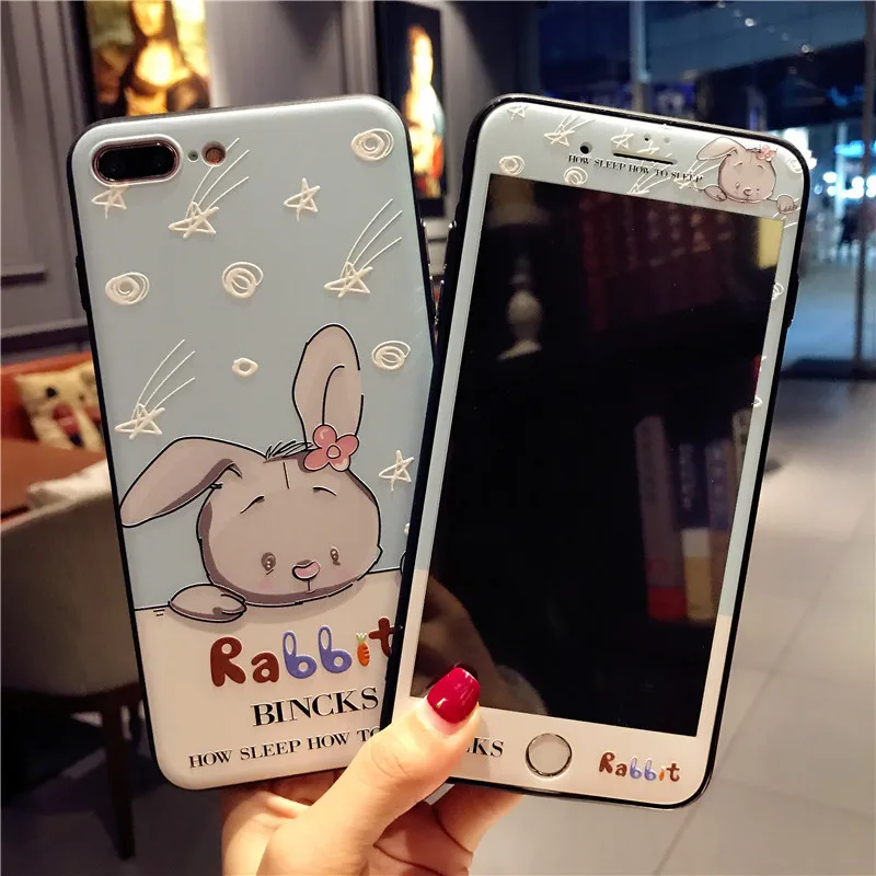 3D рельефный мягкий чехол для iphone 8/8 plus/7 plus стильная футболка с изображением персонажей видеоигр cat Чехол+ закаленное Стекло Экран пленка fundas для iPhone 6S 6splus - Цвет: as show