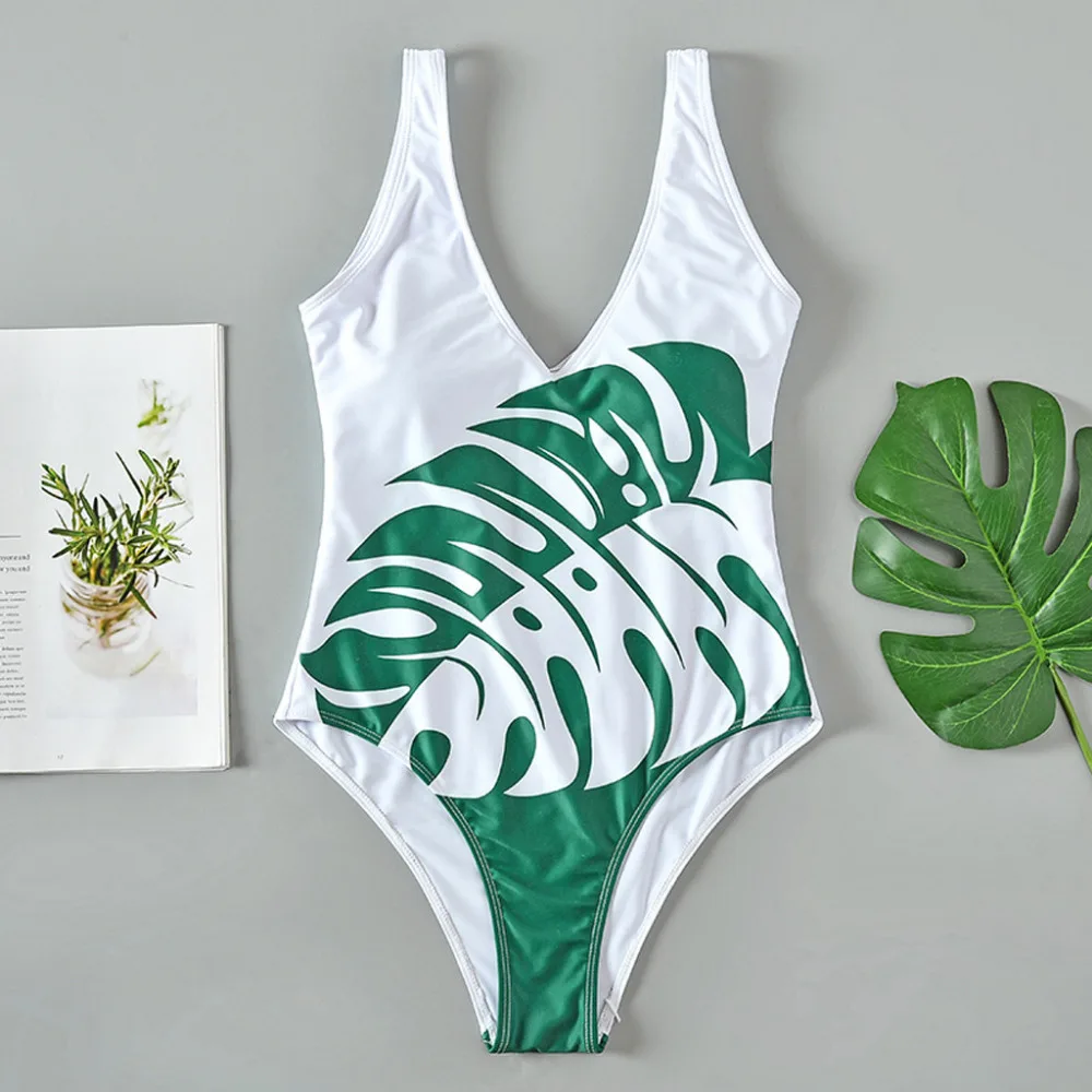 Женский комплект бикини с принтом в виде листьев красивый пляжный купальник пуш
