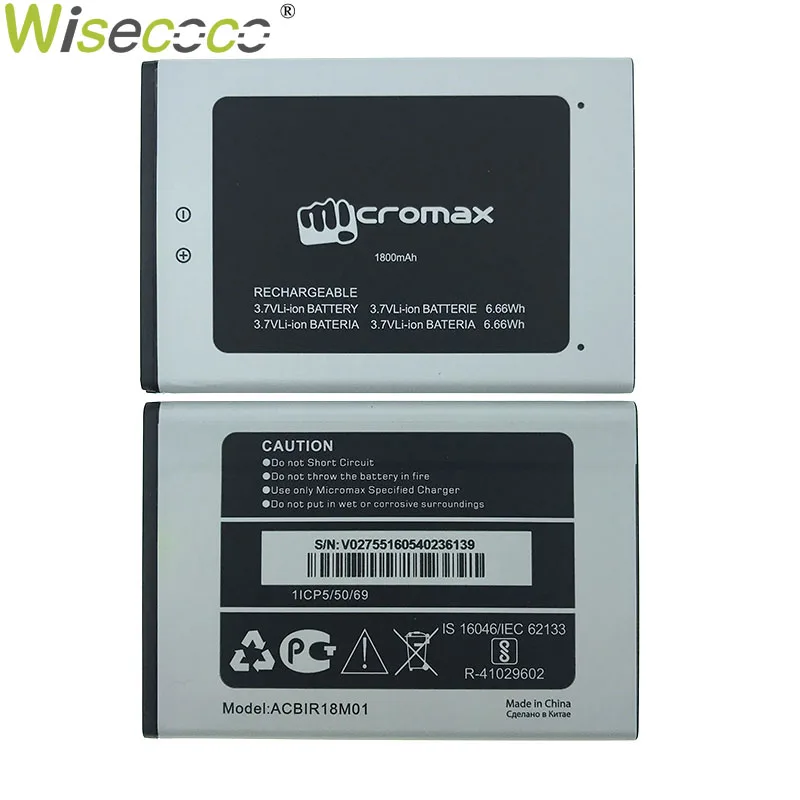 Wisecoco Q383 1800 мАч 3,7 в батарея для Micromax Q383 болт ACBIR18M01 запасная батарея мобильного телефона+ номер отслеживания