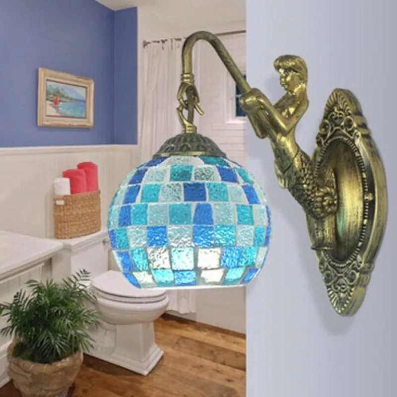 modern fashion European Mosaic blue glass resin wall Lamp For bedside living room N1483 | Лампы и освещение