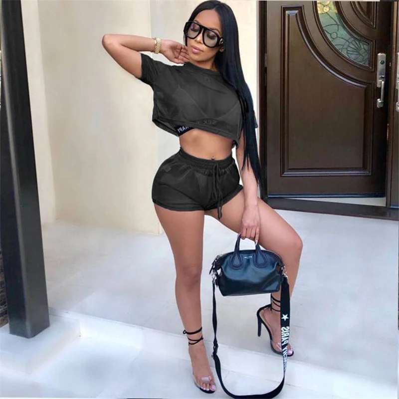 Сетчатый женский сексуальный комплект из двух предметов для ночного клуба с