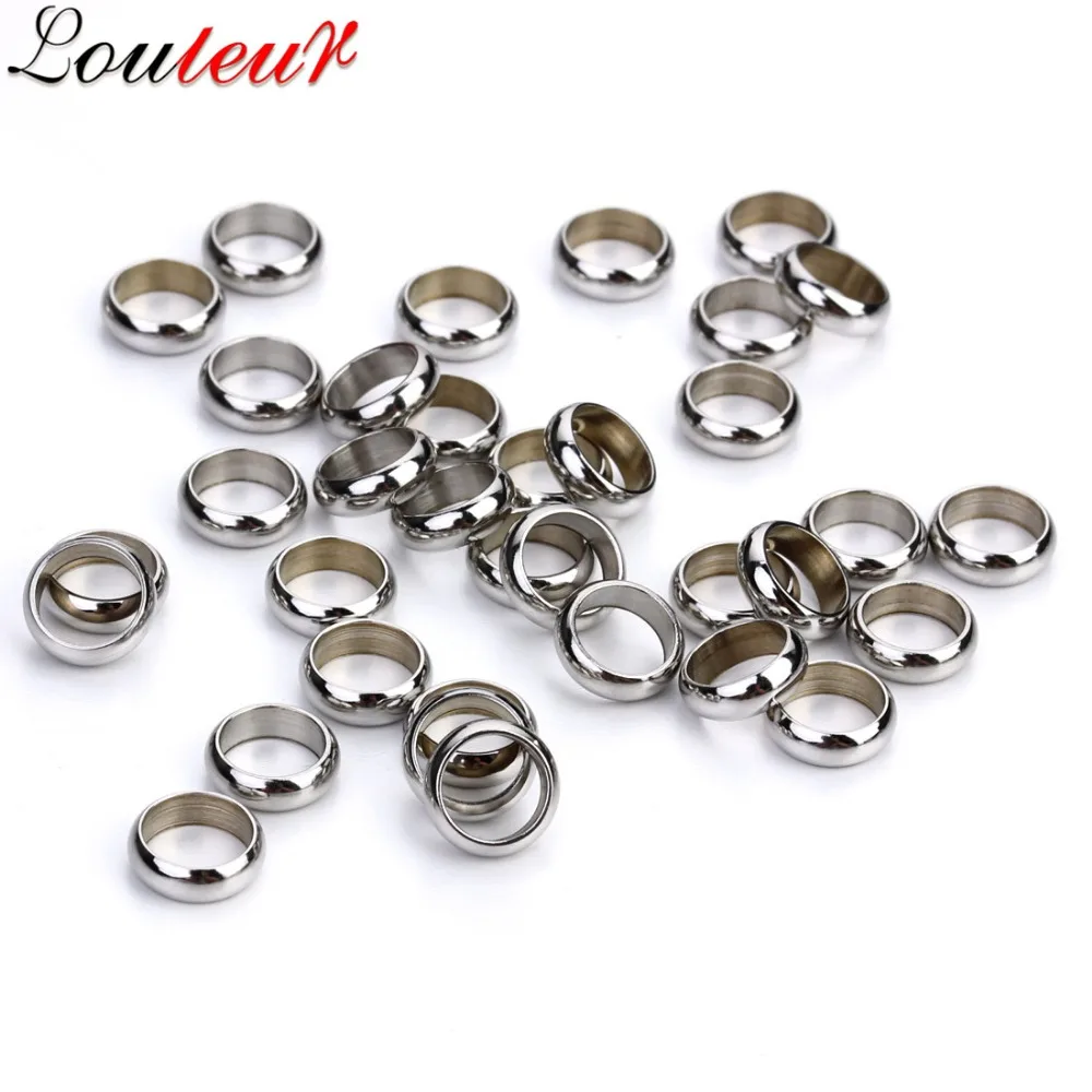 

LOULEUR 50pcs/lot Stainless Steel Spacer Ring Beads Fit Diameter 2/2.5/3/4/5/6/8mm Leather Cord Bracelet Findings Jewelry Making