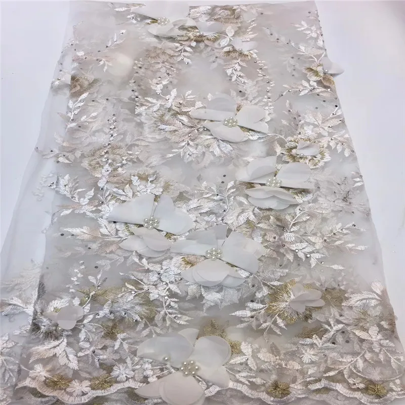 Madison красивые 3D кружевные цветы нигерийская кружевная ткань с бисером 2019 Высокое