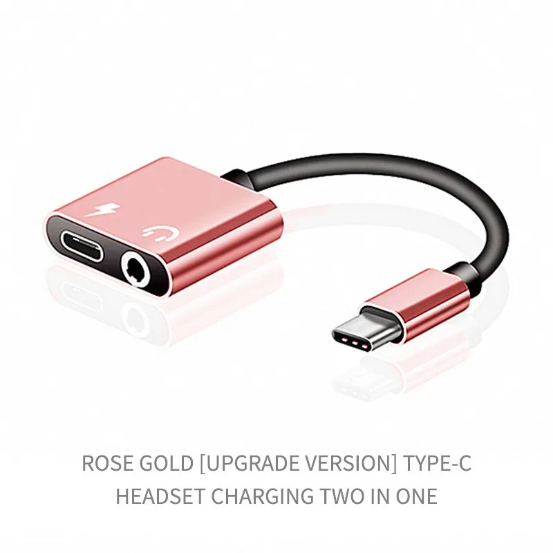 rose gold Адаптер типа C для мобильного телефона, 3,5 мм, 2 в 1, зарядное устройство для наушников, адаптер для аудио конвертера, кабель для наушников, 2А, USB зарядное устройство - Цвет: rose gold