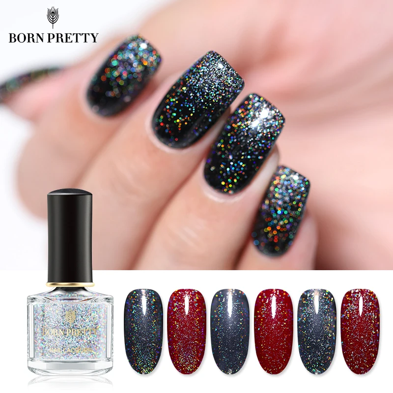 Born pretty, голографическая лак для ногтей с блестками Galaxy Glitter Top Coat Holo Shining Lacquer Black Datura Series лак для ногтей