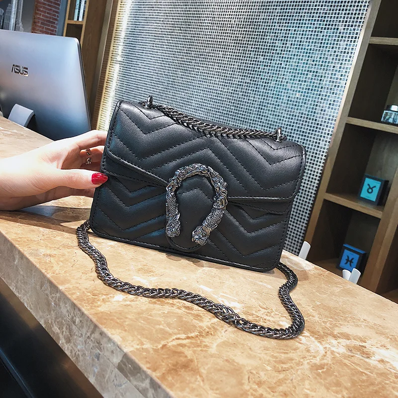 Designer Shoulder Bag Quality PU leather Messenger snake head square bag ladies hand bags Fashion Rhombus chain package | Багаж и сумки