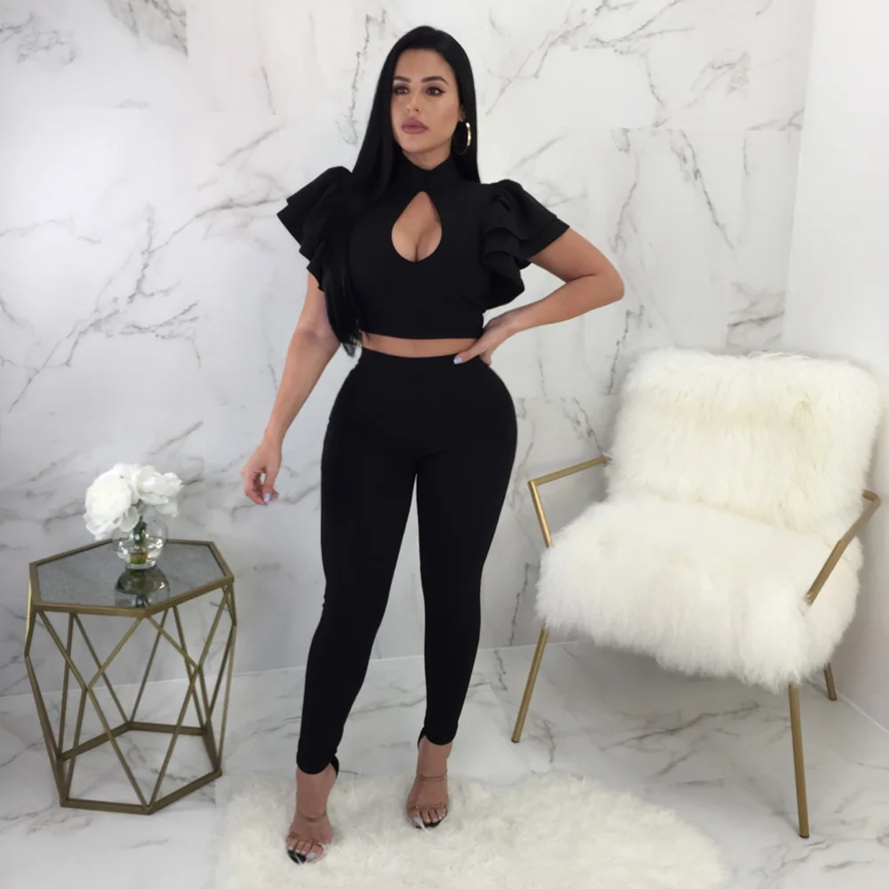 2018 spring and autumn hot sale of new European American sexy short sleeved lotus leaf model suit | Тематическая одежда и