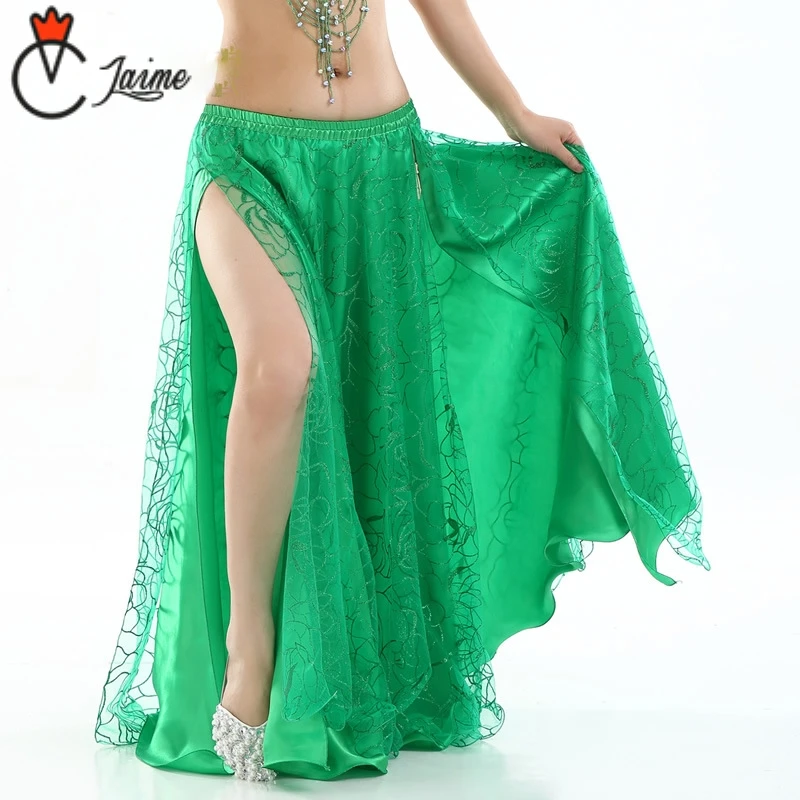 

9 Colors New Women Belly Dance Clothes Full Circle Maxi Skirt Side Split Long Skirt 2 Layers Belly Dance Skirts Rose