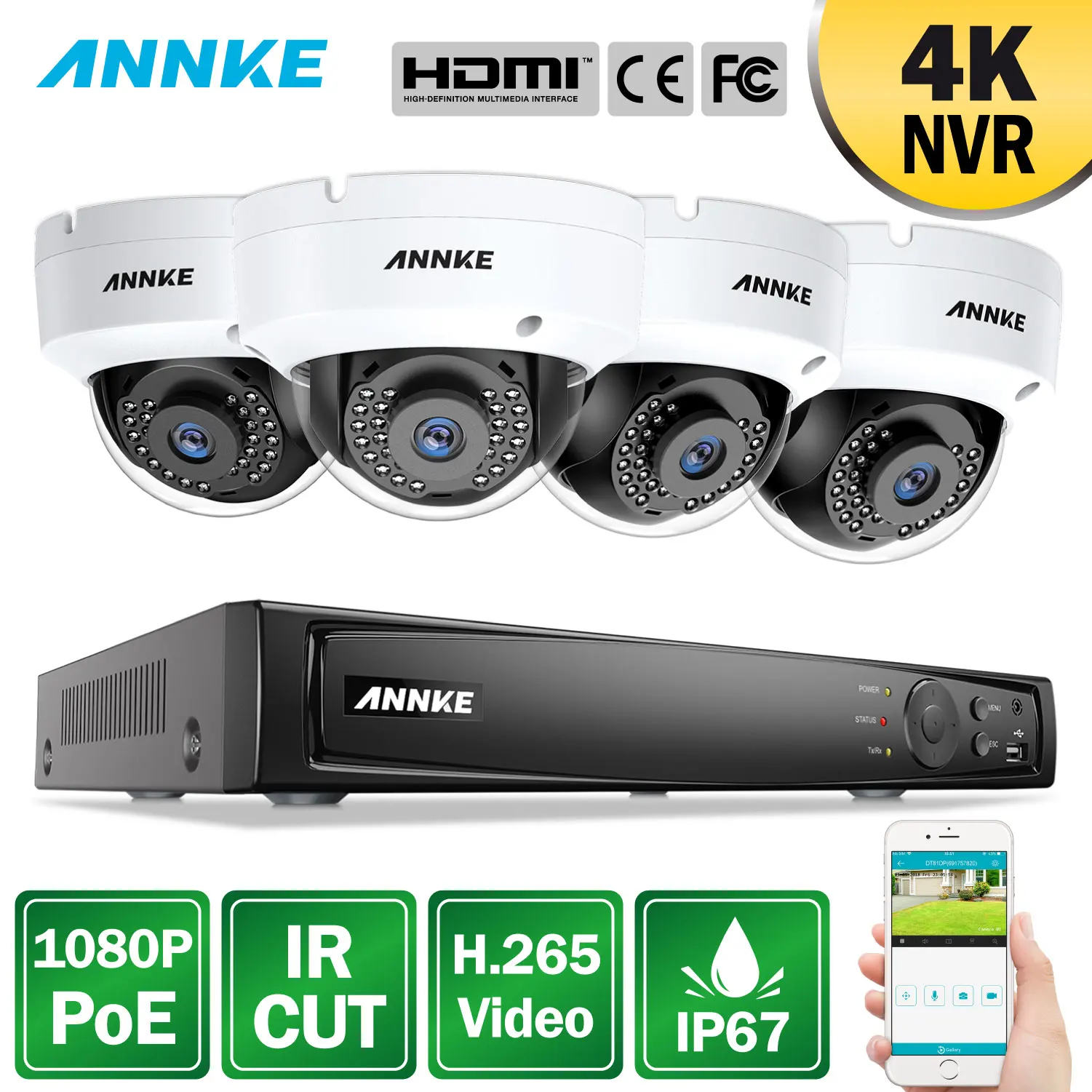 ANNKE 8CH 2MP Ultra HD POE сетевая видео система безопасности 4K H.265 NVR с 4 шт 30 м EXIR ночного
