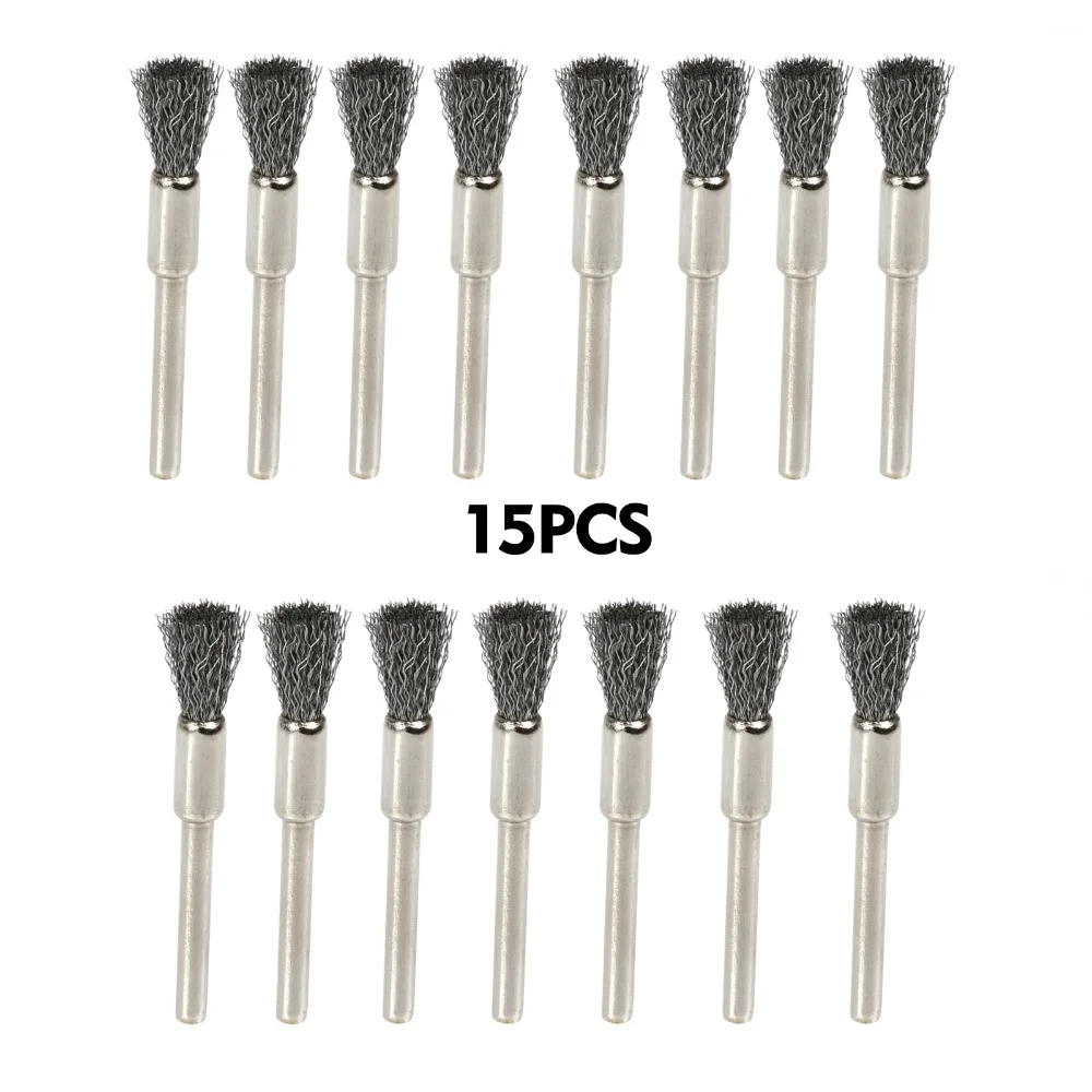

15pcs 3mm Shank Mini Polishing Steel Wire Brush Pen Type Cleaning Grinding Polished Brush Tool Rotary Grinder Removal Wheel