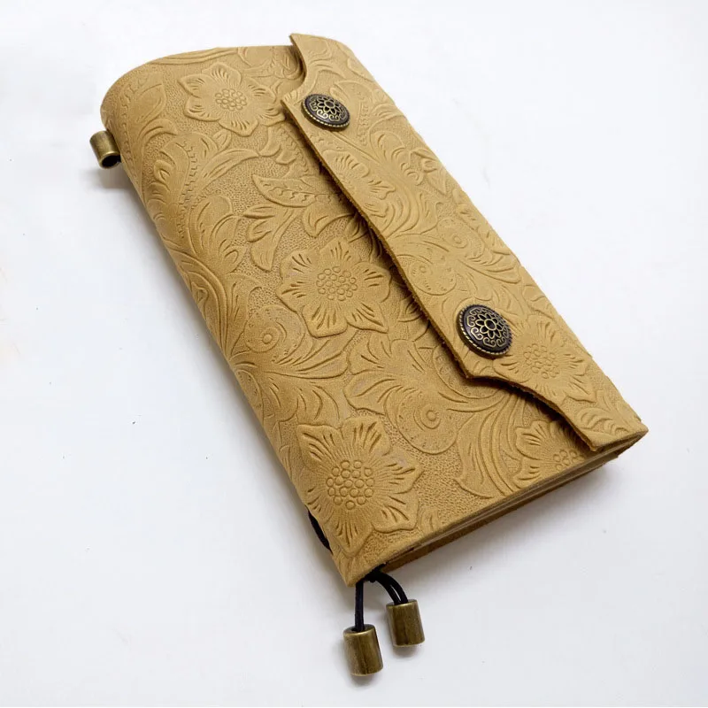 Light Brown Тисненые цветы из натуральной кожи ручной работы блокнот для путешествий, офиса или школы TPN011 - Цвет: Light Brown