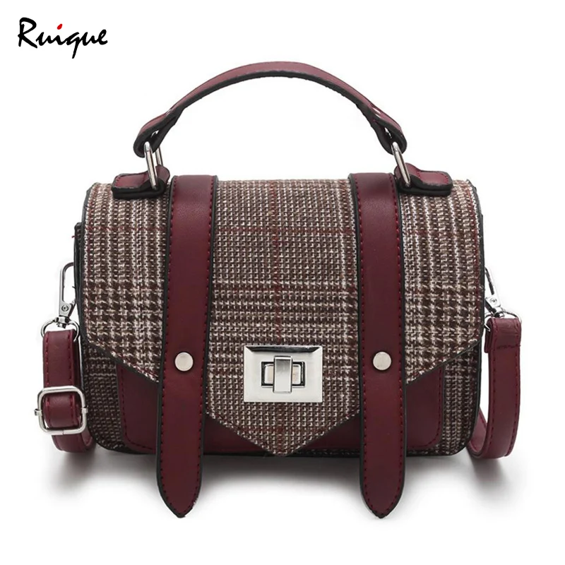 

Women New Woolen Material Handbag Girls Preppy Style Simple Trendy Shoulder Bag Female Lattice Casual Tote Bags Messenger Bag