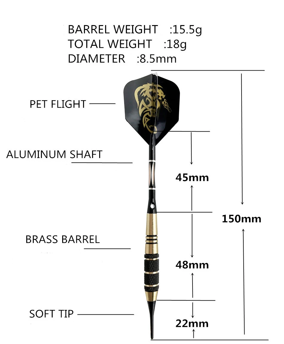 3 шт./компл. 18 г/19 г/21 г профессиональный электронный мягкий наконечник Дротика s с Дротика коробка Дротика Перелёты черный дротика вал GYH