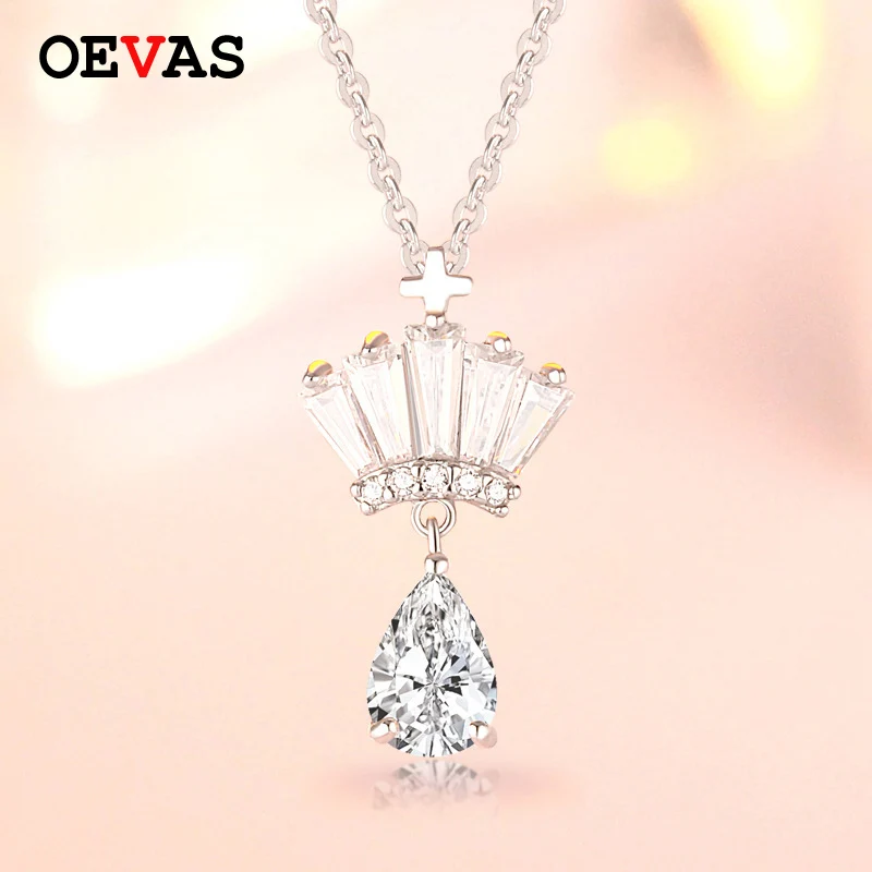 

925 Sterling Silver Water drop Crystal pendant necklace for women Fine Jewelry Girls party jewelry Necklace birthday present