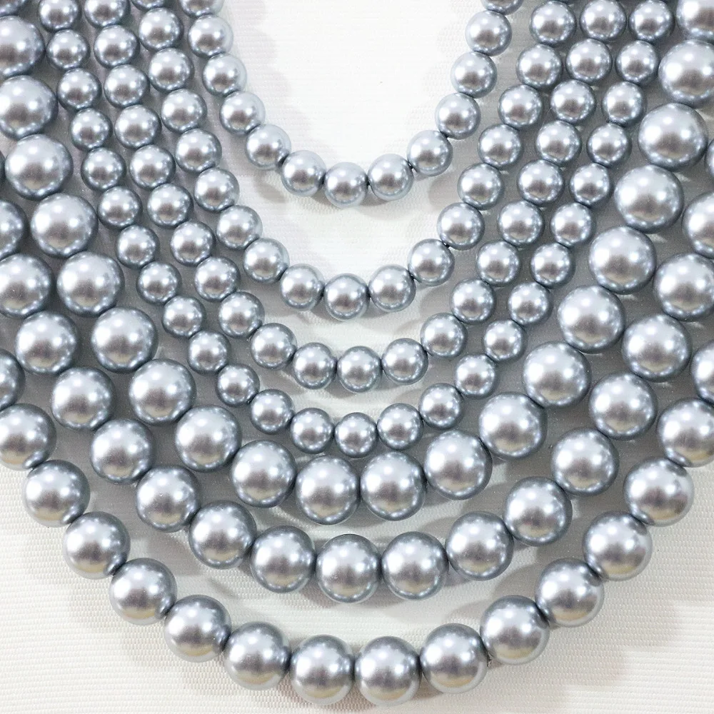 Свежий серый 7 рядов Элегантное ожерелье серьги круглая искусственная раковина