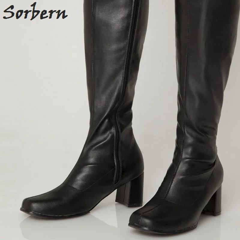 Black Matt Sorbern Custom расклешённые сапоги женские квадратные носки 70 S GOGO сапоги женские до середины бедра высокие сапоги блочный каблук старинная обувь на квадратном каблуке - Цвет: Black Matt