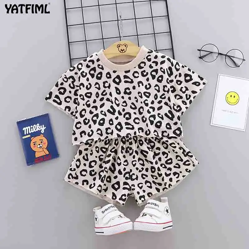 YATFIML летняя одежда для маленьких девочек комплект хлопок короткий рукав леопардовые топы+ шорты повседневное малышей 2 шт. детская ЮБК - Цвет: style3
