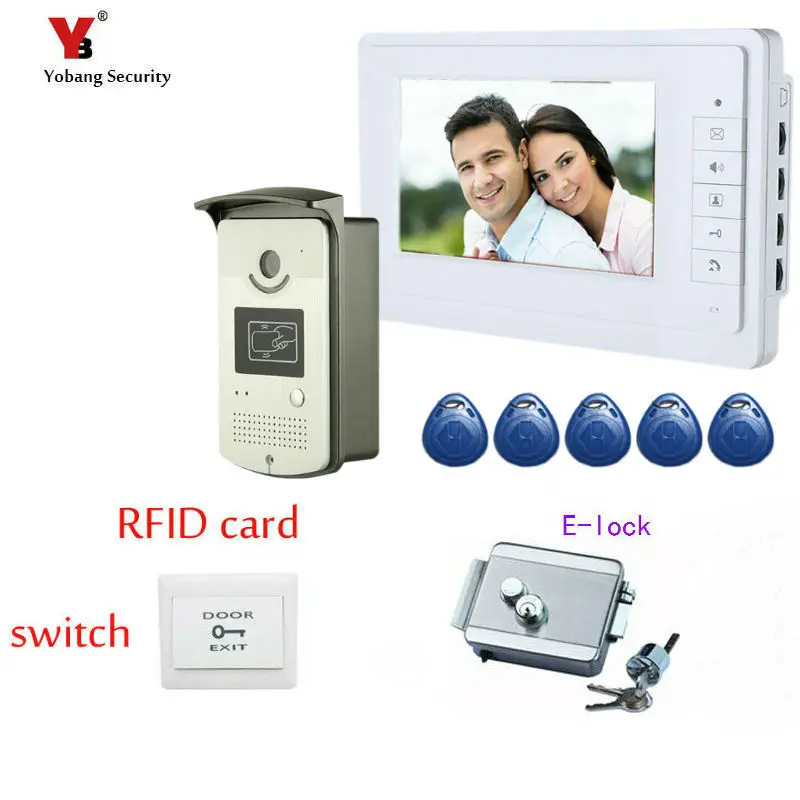 Система видеодомофона Yobang 7 &quot с белым монитором 5RFID кард ридер HD дверной звонок