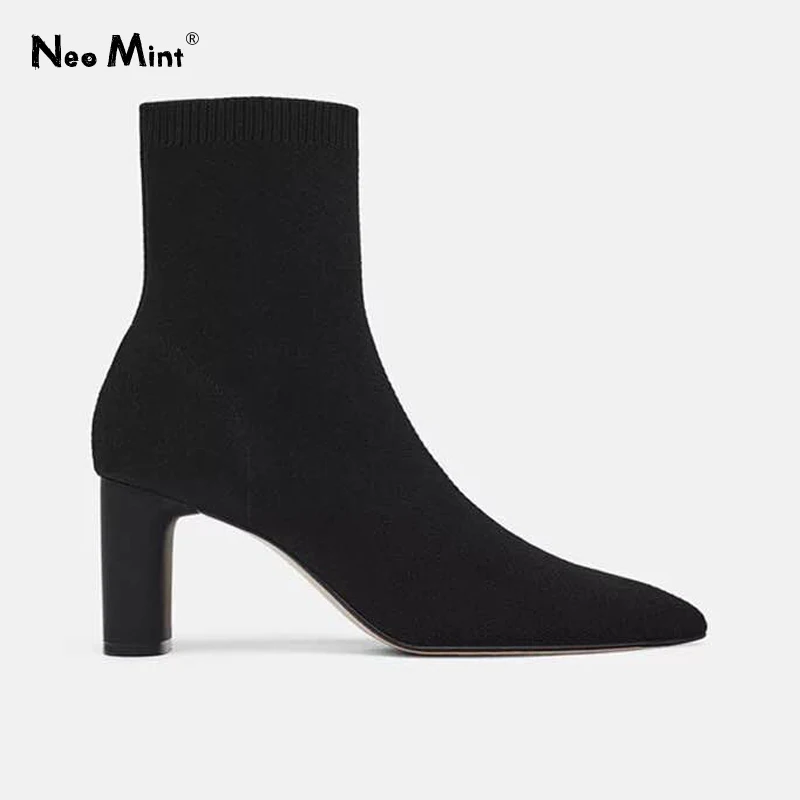 Knitting Sock Boots Women High Heels Boots Slim Stretch Ankle Boots for Women Wool Knitted Winter Boots Woman Booties Shoes