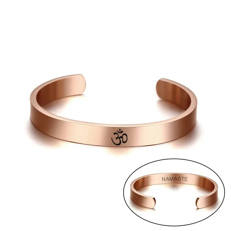 ROSE GOLD Женские браслеты-каффы, персональный Ом, Открытый браслет из нержавеющей стали, женские богемные Бохо Модные женские ювелирные изделия - Окраска металла: ROSE GOLD