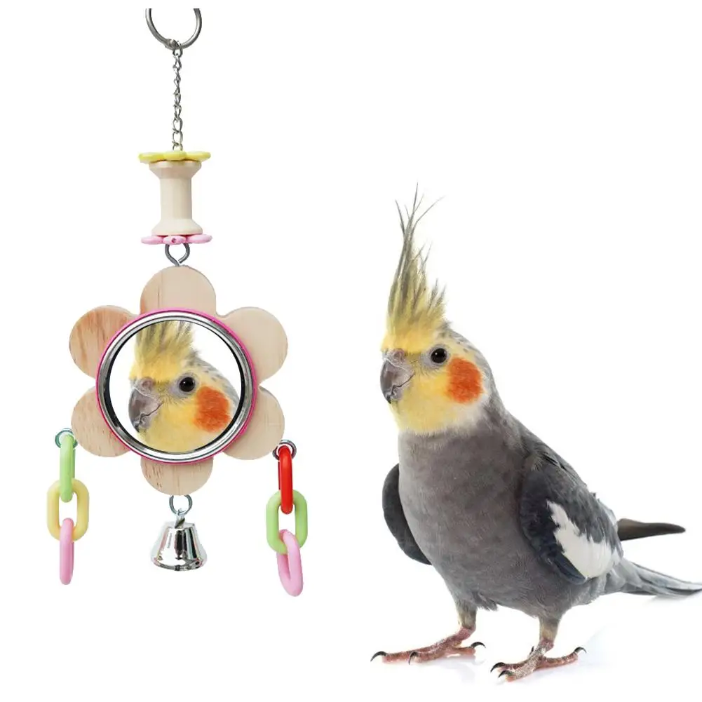 

New Pet Bird Mirror With Bells Parrot Stand Bar Swing Ladder Bird Toys Parrot Toys Hanging Chewing Toy Bird Cage Accessories