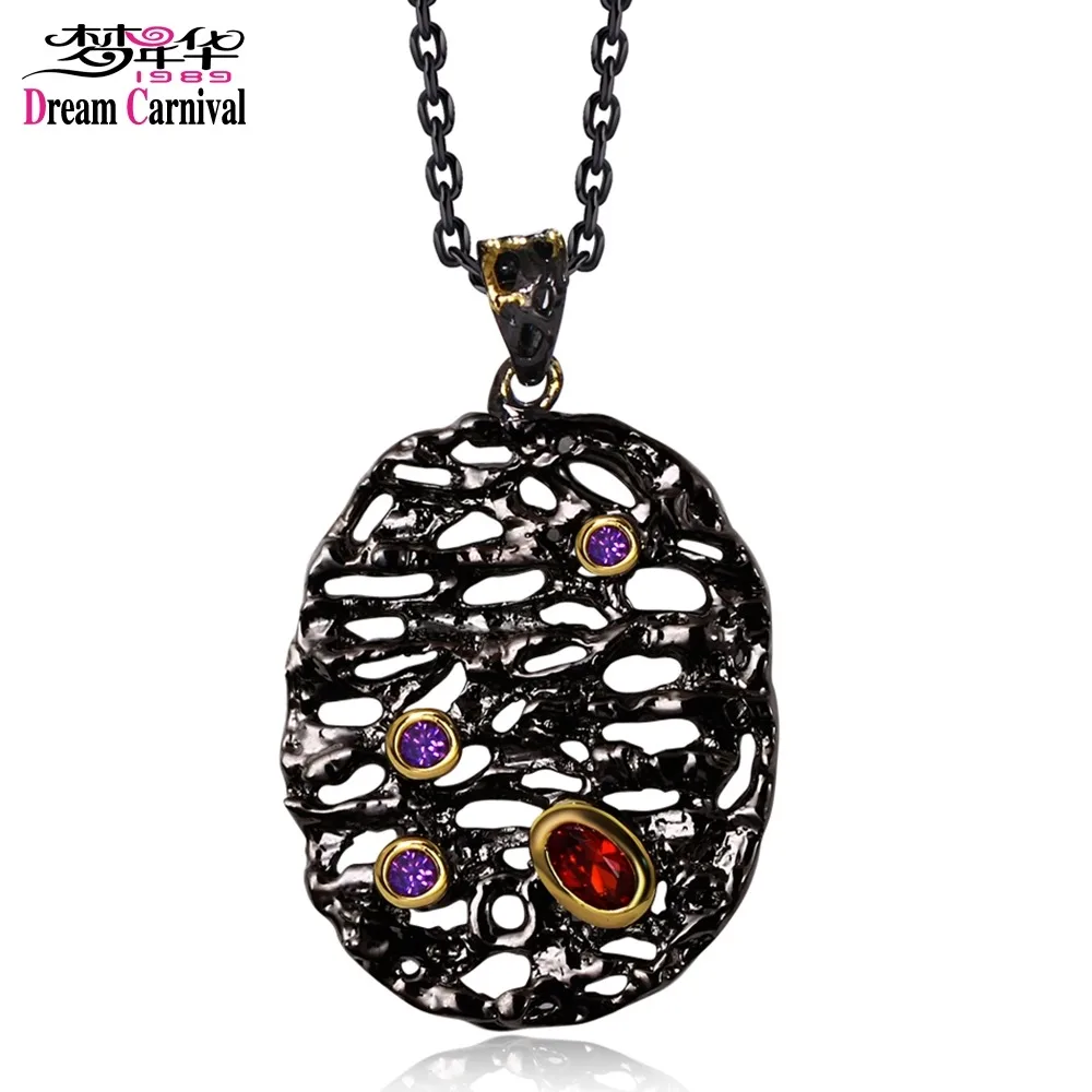 С черным покрытием, нанесенным краскопультом DreamCarnival1989 Neo-Gothic Long Necklace for Women Big Oval Hollow Egg Pendant Red Purple CZ Collier Bijoux Black Gold Color - Окраска металла: С черным покрытием, нанесенным краскопультом