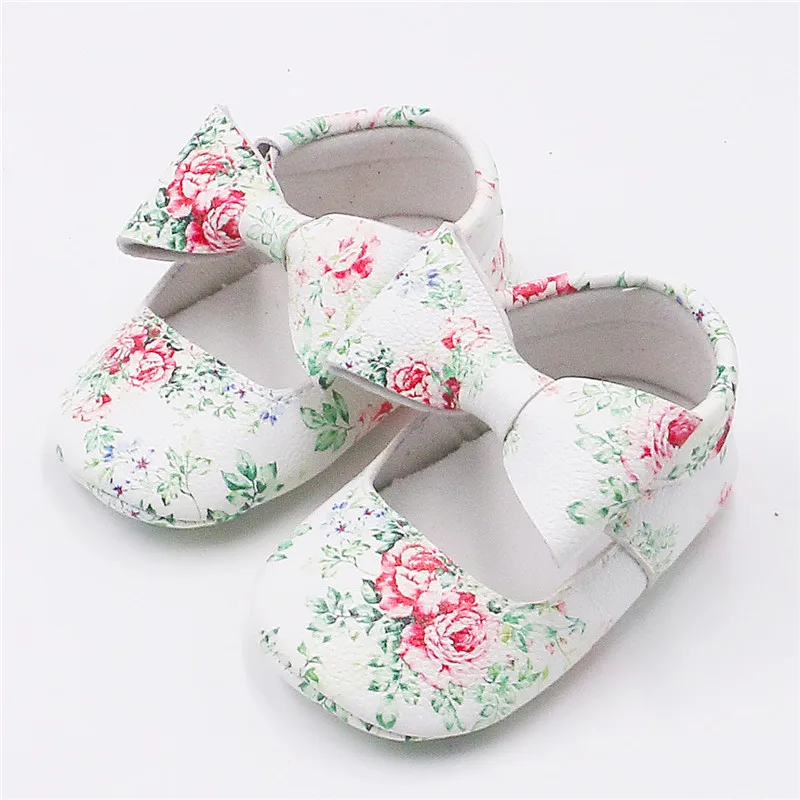 floral1 Искусственная кожа модные с цветочным рисунком и бантом обувь для малышей принцессы мягкая подошва детские мокасины для новорожденных обувь для девочек для 0-24 месяцев - Цвет: floral1