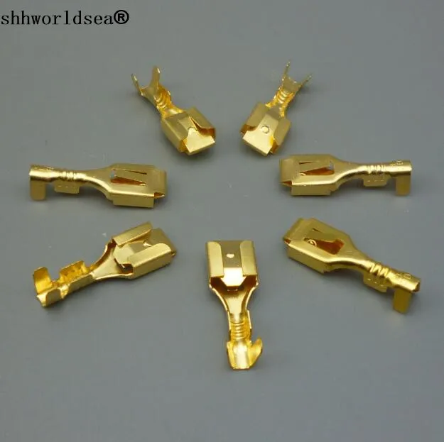 

shhworldsea Free Shipping 200PCS 6.3mm Auto Copper Crimp Terminal Spade Connector Automotive Car Terminals Connector Wire