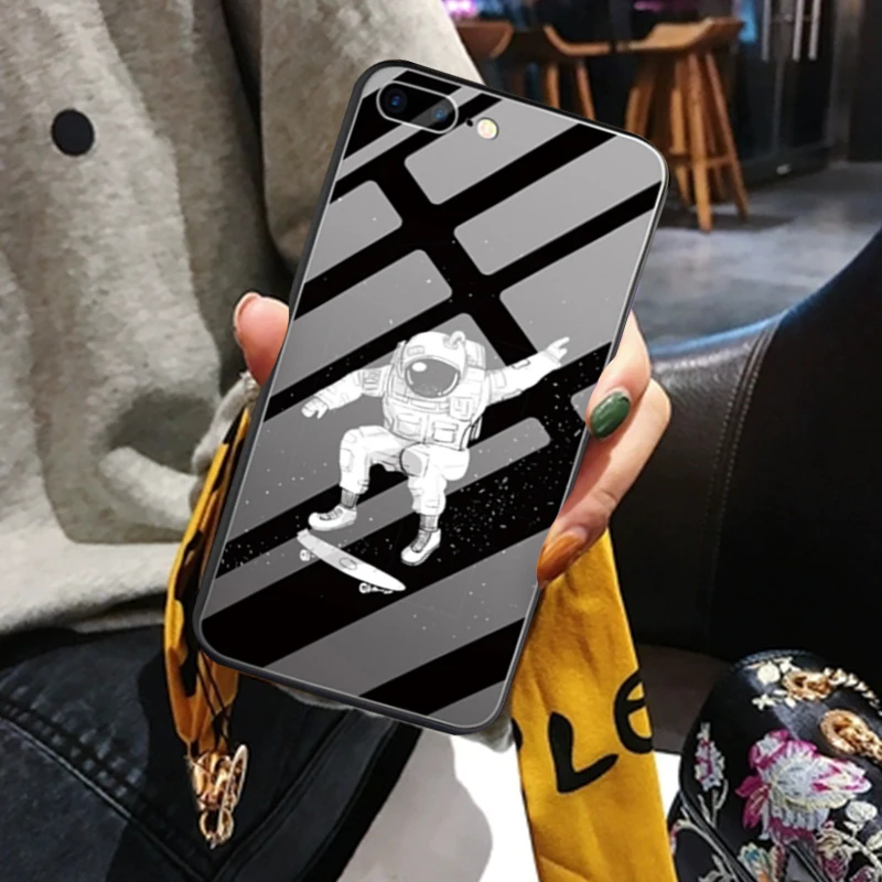 JAMULAR Космос астронавт чехол для телефона из закаленного стекла iPhone XS MAX XR X 7 8 6 6s Plus