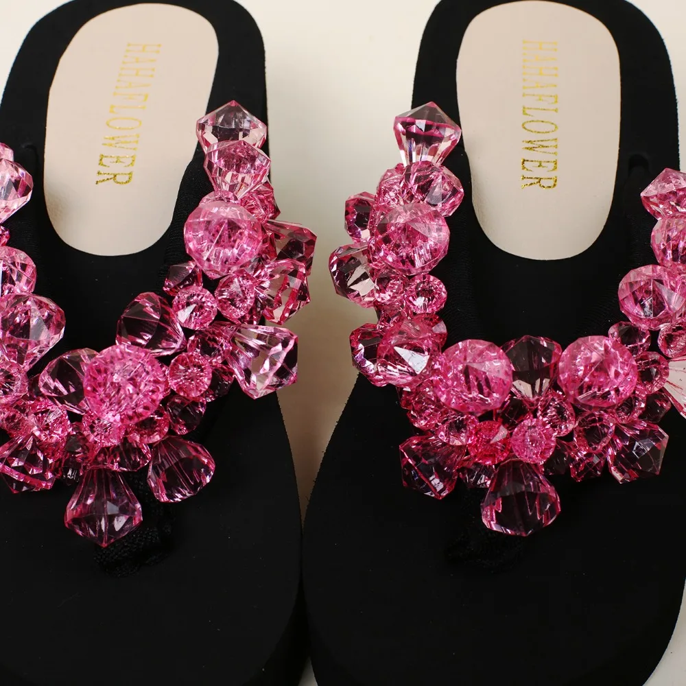 Летняя женская обувь HAHAFLOWER женские пляжные тапочки ручной работы с бриллиантами