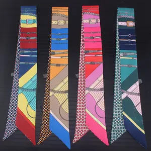 2019 новый роскошный брендовый женский шарф в полоску шелковый шарф популярный дизайн головной шарф ручка сумка лента маленькие длинные шелковые шарфы оптовая продажа