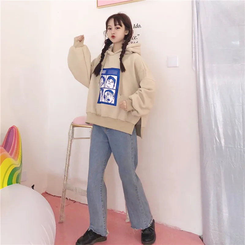 Женские толстовки с капюшоном и принтом Harajuku, свободные пуловеры с длинными рукавами, женские модные свитеры в Корейском стиле, модные свитеры
