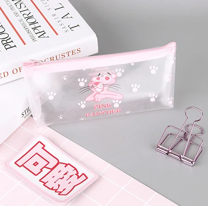 D Прозрачный чехол-карандаш с рисунком из мультфильма Kawaii, Розовая пантера, большая сумка-карандаш для девочек, для детей, для офиса, школы, канцелярские принадлежности - Цвет: D