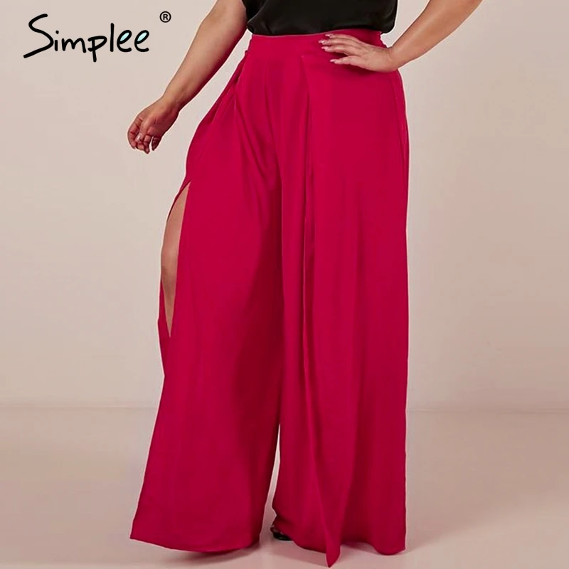 Женские брюки с широкими штанинами Simplee повседневные высокой талией и разрезом
