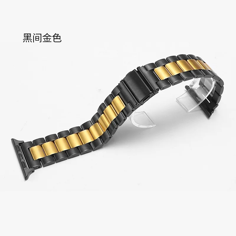 Ремешок для Apple Watch 42/44 мм, браслет из нержавеющей стали черного и золотого цвета, ремешок с пряжкой, адаптер для Apple Watch 4, 3, iWatch 38, 40 мм